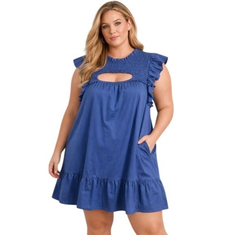 Old Navy Women's Blue Cotton Ruffle Boho Dress Sz 4x Cottagecore Peasant NWT
